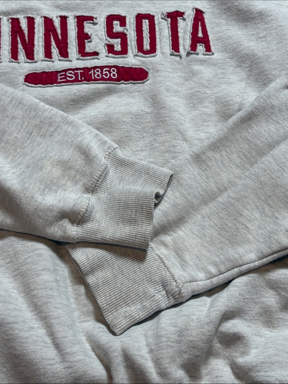 Signature Minnesota Crewneck Sweatshirt in Light Gray with Red Lettering - Picture 9 of 16